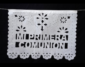 CUSTOM First Holy Communion or Primera Comunión Papel Picado fiesta decoration cross banner garland religious mexican theme party decor