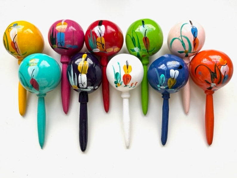 Mexican Maraca by piece not pair ASSORTED Colors traditional design NON PERSONALIZED wedding party favors, birthday, fiesta party supplies image 1