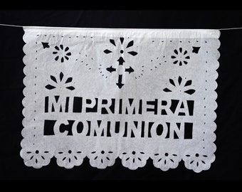 Mi Primera Comunión my first holy communion papel picado fiesta Garlands Banners not personalized Papel Picado Spanish cross decoration lace