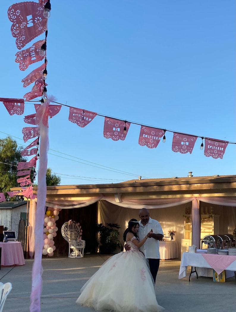 Papel Picado Quince garlands Quinceañera banners Personalized Fiesta Mexican Fiesta Decoration QUINCE garland 15th quince papel picado decor image 1