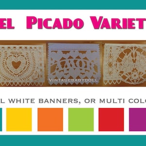 SALE Wedding Garland Banner AMOR VARIETY Papel Picado Fiesta Wedding Flags Mexican Hand Cut Tissue Paper Flags image 10