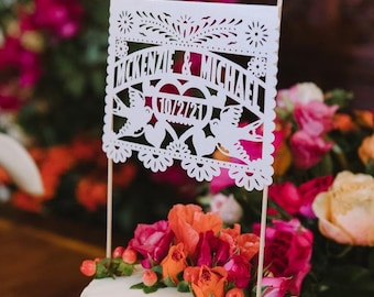 Cake topper WEDDING Mexican Party Cake Topper Papel Picado custom Mexican Wedding cake topper fiesta theme cake bride and groom cake topper