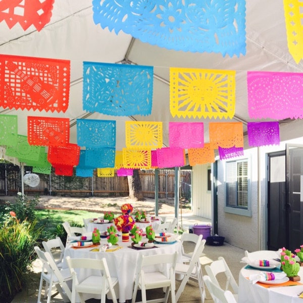 Papel Picado Banner - Fiesta Decorations, Mexican Wedding Decor, Birthday, Bridal Shower, Any Occasion Garlands