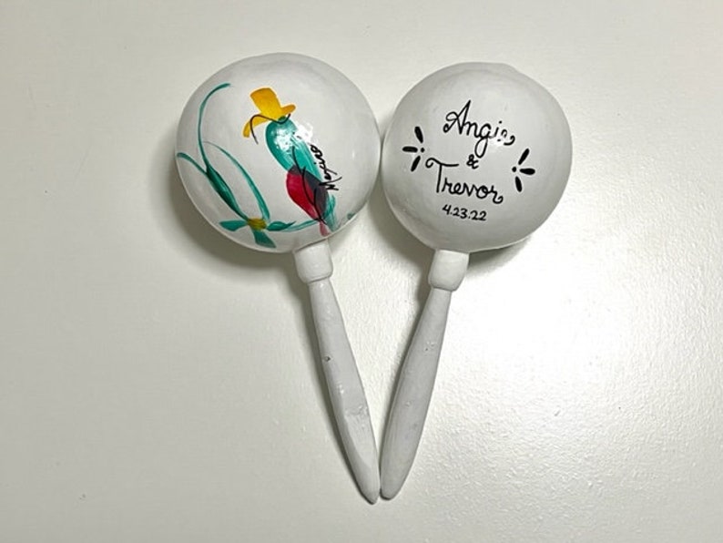 Each Custom Maraca traditional hand painted with names and date fiesta wedding party favor corporate event birthday Mexican party supplies image 3