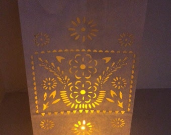 Luminaries custom floral Papel Picado Fiesta Candle bags luminarias aisle light path tea light holder lantern destination wedding