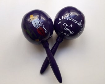 Maraca PERSONALIZED (by the piece) traditional Maracas hand painted with names and date fiesta wedding, bridal shower birthday wedding