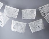 Decorative Papel Picado Fiesta Wedding Banners Bridal shower garland white PapelPicado Wedding shower bridal white Mexican garland bunting