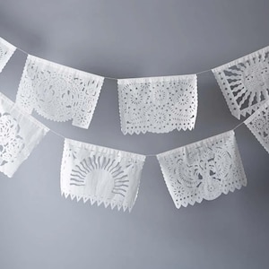 Decorative Papel Picado Fiesta Wedding Banners Bridal shower garland white PapelPicado Wedding shower bridal white Mexican garland bunting