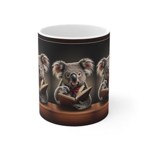 Ceramic Mug, Studious Koala Coffee Cup, 11oz, 15oz - Gift for Animal Lovers, Cute Koala Kitchen Decor, Birthday Present, Novelty Tea Mug,