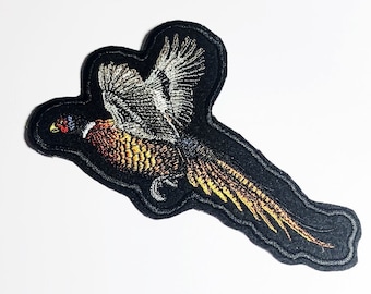 Exquisite  Pheasant in Flight  Embroidered Iron-on Patch Applique - 5.75" x 3.25"  inches