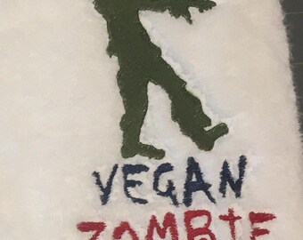 Vegan Zombie Embroidered Terrycloth Hand Towels - 1 white towel