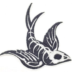 Soaring Swallow Skeleton Iron on Applique Patch - 4&quot; x 3.75&quot;