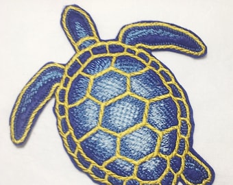 Beautiful Nautical Sea Turtle - Embroidered Iron on or Sew on Patch - applique  4.5" x 5"