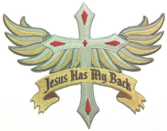 Cross with Wings Iron on Christian Patch