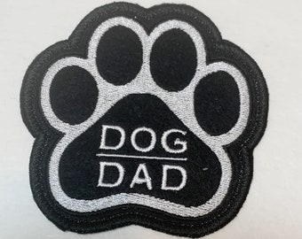 DOG DAD Paw Print Embroidered Iron on or sew on Applique Patch - 4" x 4"