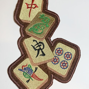 MAH JONGG Tiles embroidered Iron on Applique - Large Patch - 7&quot; x 5&quot;