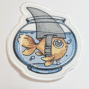 Goldfish With Shark Fin - I want to be a Shark when I grow up - Embroidered Iron on or Sewn on Applique - Patch 4.5&quot; x 3.75&quot;
