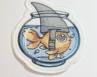 Goldfish With Shark Fin - I want to be a Shark when I grow up - Embroidered Iron on or Sewn on Applique - Patch 4.5" x 3.75"