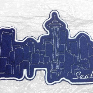 Seattle Space Needle After Dark Skyline  Embroidered Iron on Applique 8&quot; x 5.25&quot; - Made in U.S.A.