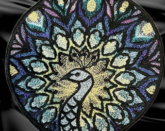 Stunning Peacock Medallion Sew on or Iron on Embroidered Patch Applique - 5" x 5"