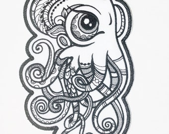 Beautifully Detailed Zen Octopus - Embroidered Iron on or Sew On Applique - Patch - 8.5"x 5.25"
