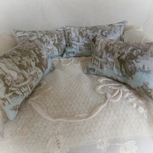 Dollhouse Miniature Toile de Jouy Print Cushion 1:12 scale oblong bolster pillow...Traditional French Decor image 3