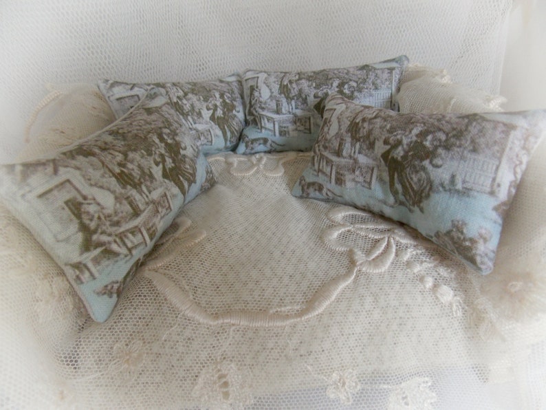 Dollhouse Miniature Toile de Jouy Print Cushion 1:12 scale oblong bolster pillow...Traditional French Decor image 3