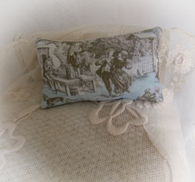 Dollhouse Miniature Toile de Jouy Print Cushion 1:12 scale oblong bolster pillow...Traditional French Decor image 6