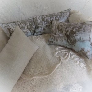 Dollhouse Miniature Toile de Jouy Print Cushion 1:12 scale oblong bolster pillow...Traditional French Decor image 2