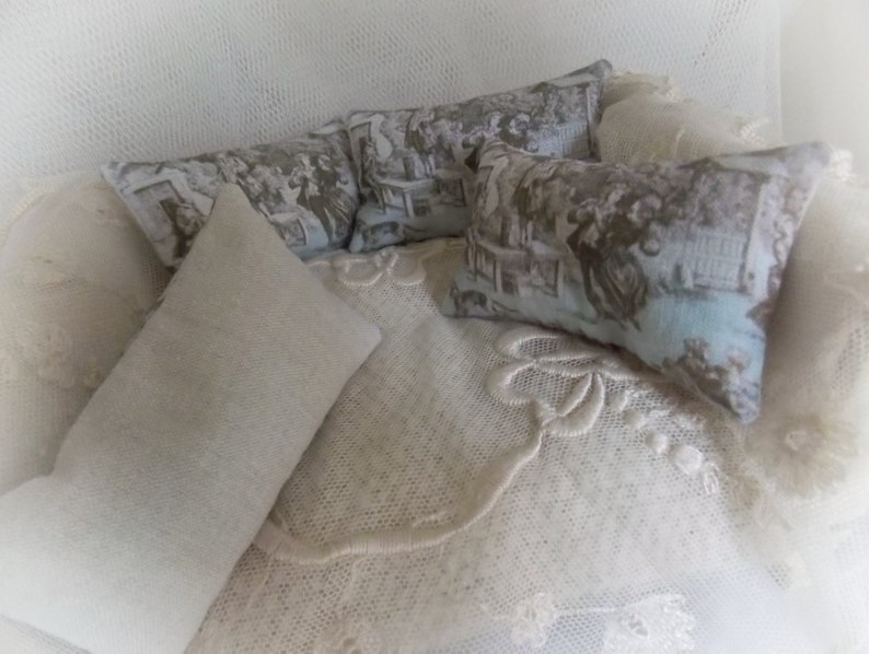 Dollhouse Miniature Toile de Jouy Print Cushion 1:12 scale oblong bolster pillow...Traditional French Decor image 2