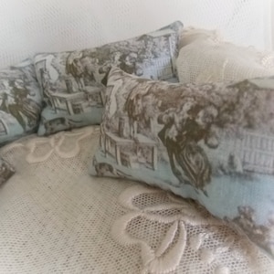 Dollhouse Miniature Toile de Jouy Print Cushion 1:12 scale oblong bolster pillow...Traditional French Decor image 1