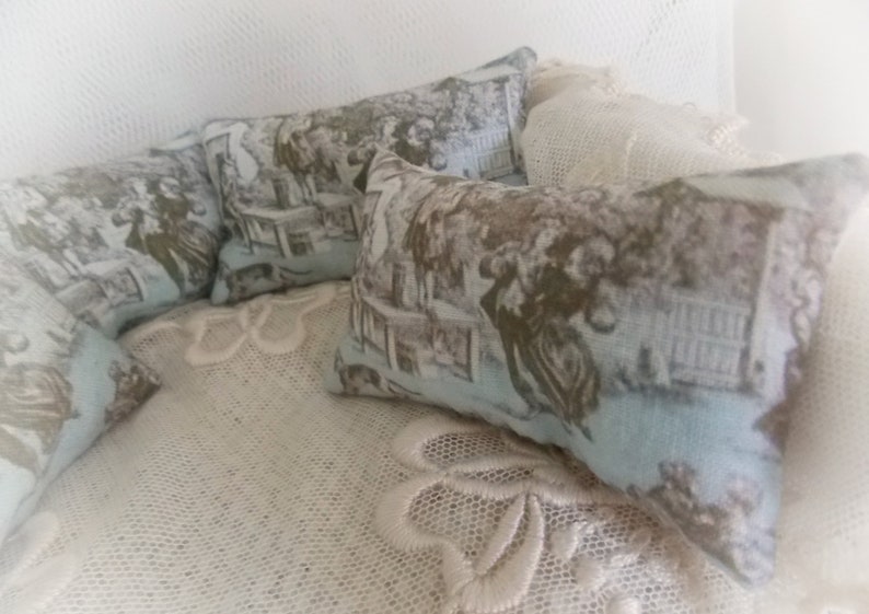 Dollhouse Miniature Toile de Jouy Print Cushion 1:12 scale oblong bolster pillow...Traditional French Decor image 1