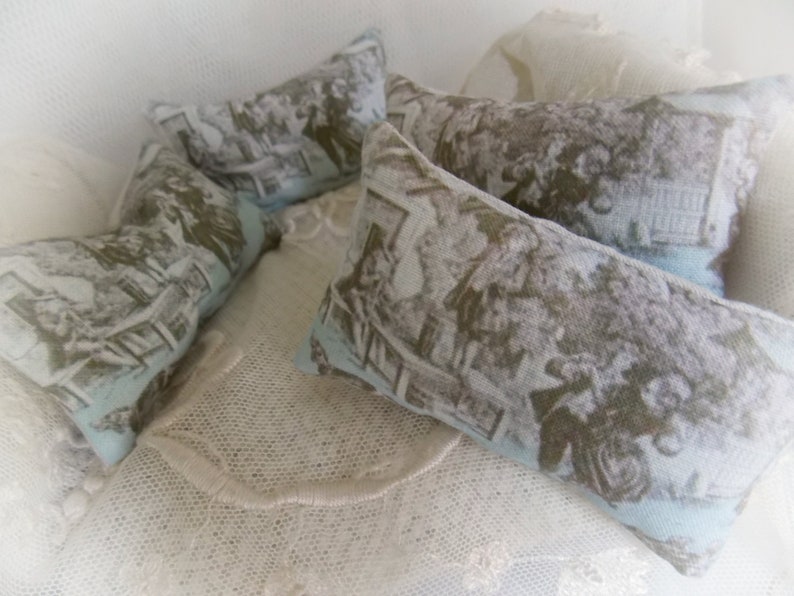 Dollhouse Miniature Toile de Jouy Print Cushion 1:12 scale oblong bolster pillow...Traditional French Decor image 4