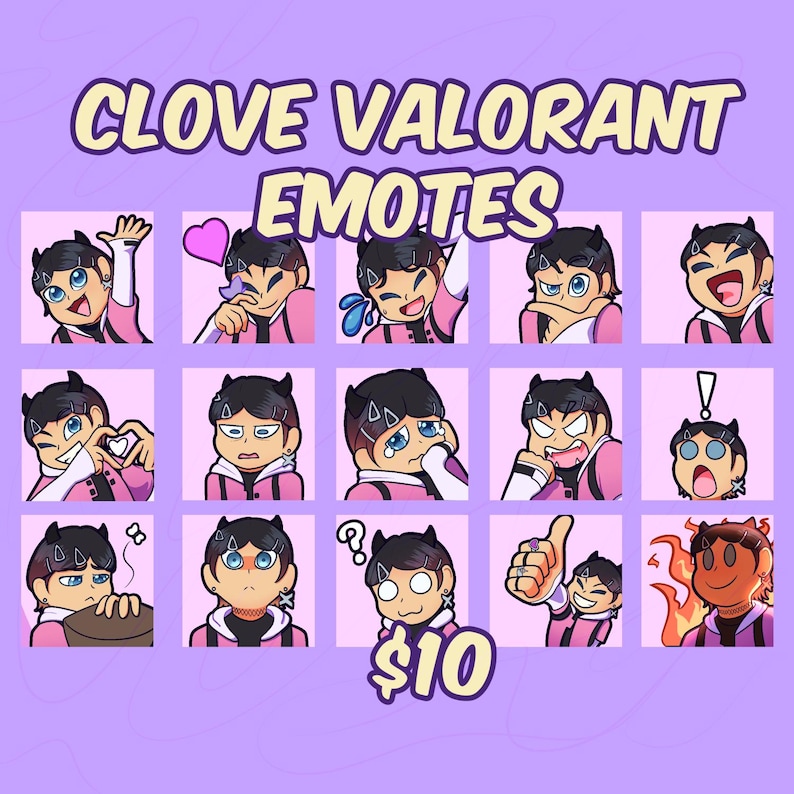 BIG SET of 15 Clove Emotes Streaming Cute Premium Valorant Riot Games ...