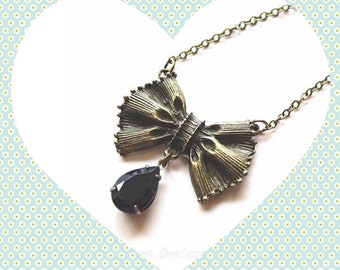 Bridesmaids Everyday Silver Bow Tie Sparkle Charm Necklace Modern Wedding Gift for Her