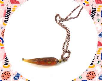 Spicey chilli golden lampwork multicoloured pendant aged copper necklace