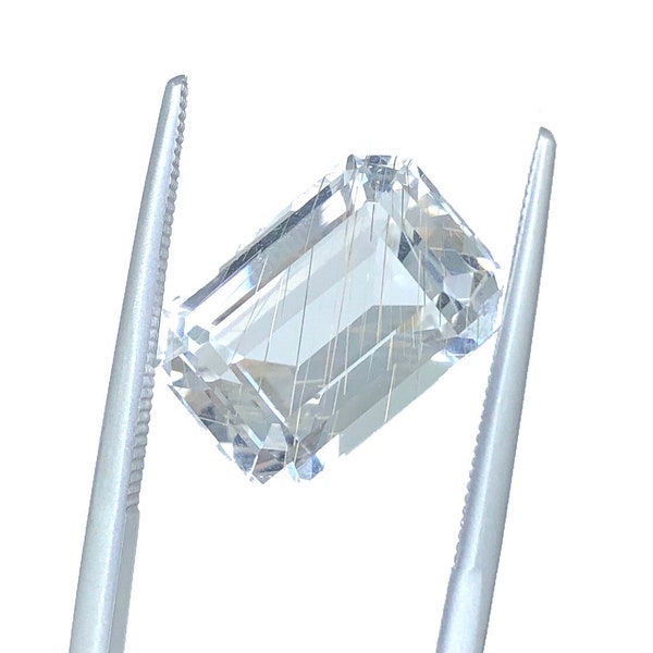 Silver Rutilated quartz 8.47 carats emerald cut loose gemstone