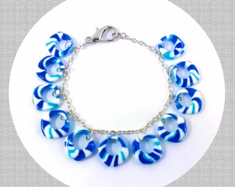 Vintage blue swirl fun candy plastic charm bracelet LAST ONE