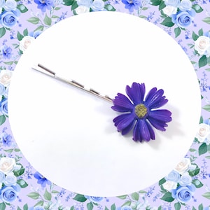 Vintage indigo blue daisy silver solo bobby pin LAST ONE