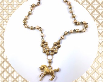 Galloping horse stallion golden statement pendant necklace LAST ONE