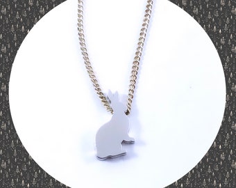 Cute little bunny rabbit dainty matte silver necklace