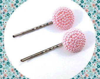 Vintage light pink seed pearl spiral bobby pin duo LAST ONE