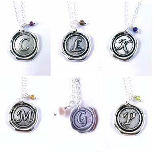 Alphabet personalized initial letter N and gemstone charm silver necklace Choose your gemstone image 3