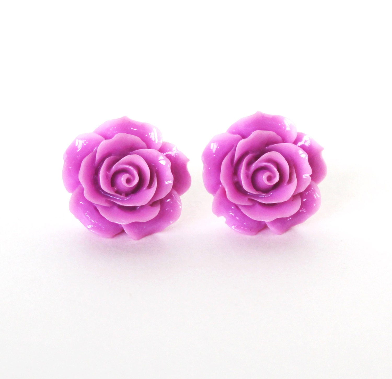 Purple rose flower resin post earrings | Etsy