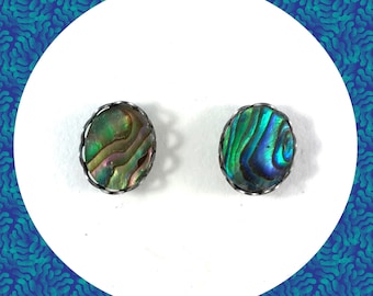 Vintage abalone Paua mother of pearl shell silver post earrings