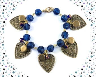 Sapphire blau Bronze Multi Herz Liebe Kuss Charme Perlenarmband LAST ONE