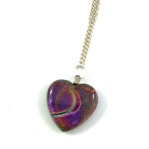 Vintage multicolored dichroic glass heart pendant silver necklace LAST ONE image 5