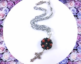 Unique vintage crucifix stone beaded chunky chain statement necklace LAST ONE