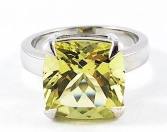 Lemon quartz square cushion cut solid silver ring Size 7 US - Ready to ship or resize LAST ONE