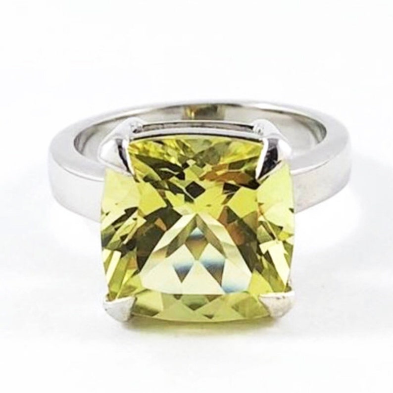 Lemon quartz square cushion cut solid silver ring Size 7 US Ready to ship or resize LAST ONE image 1